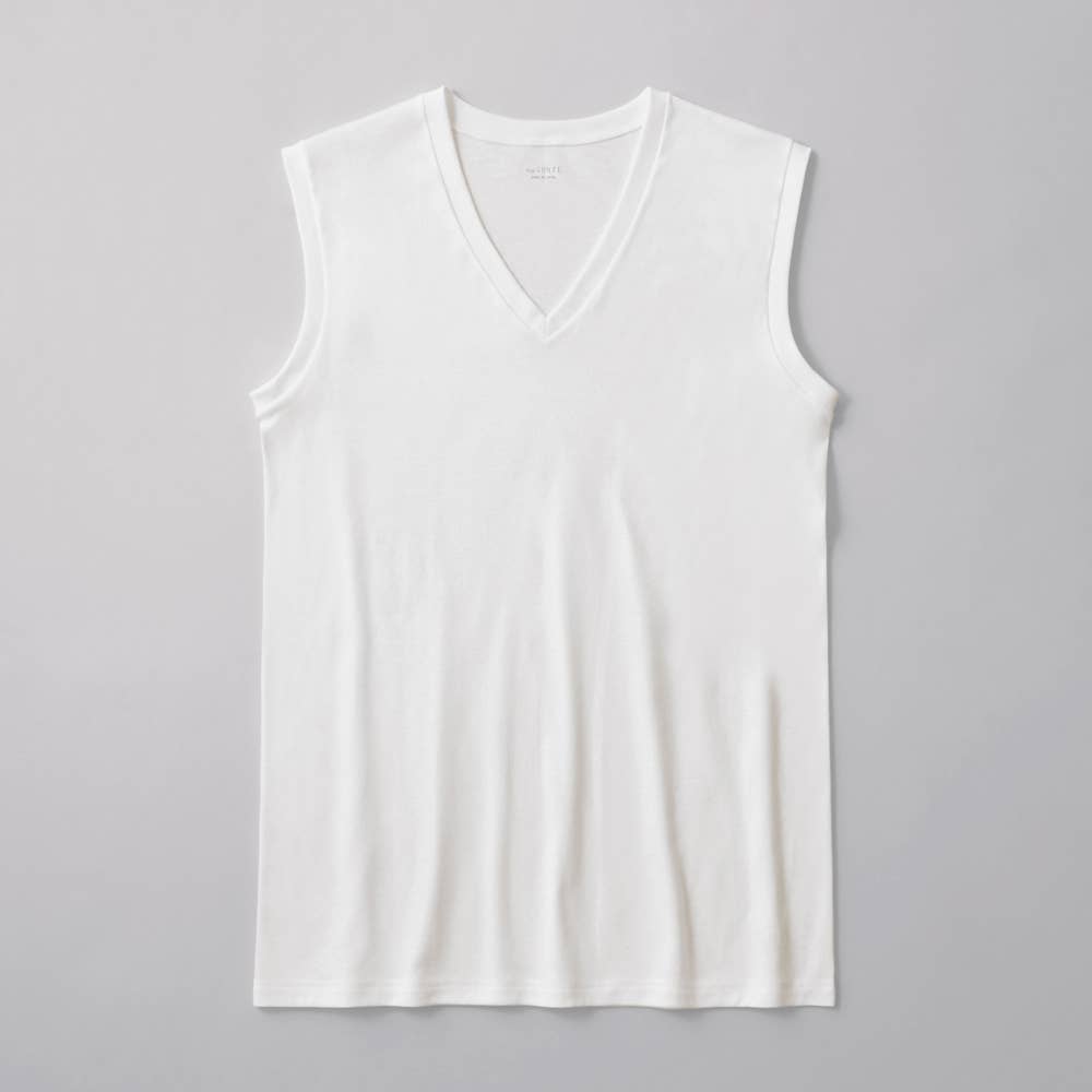 【綿100%】Vネックスリーブレス CK8318 ホワイト