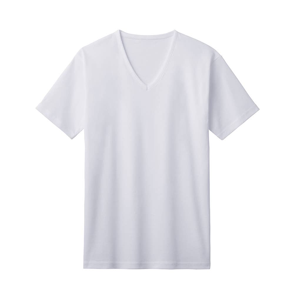 【冷感綿100%】VネックTシャツ CK8815 ホワイト