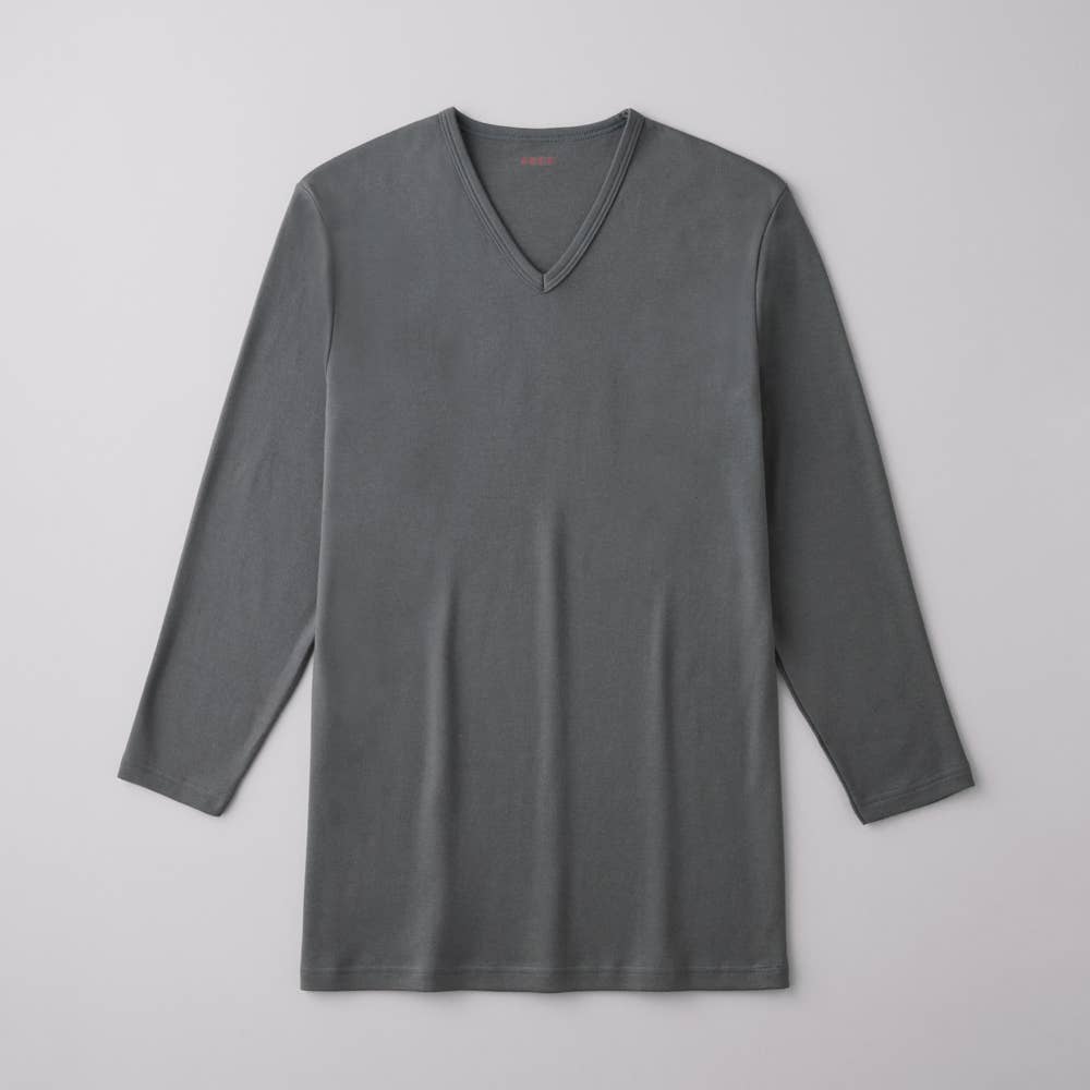 【綿100%/発熱】Ｖネックセミロングスリーブシャツ（V首） EAC111 グレー