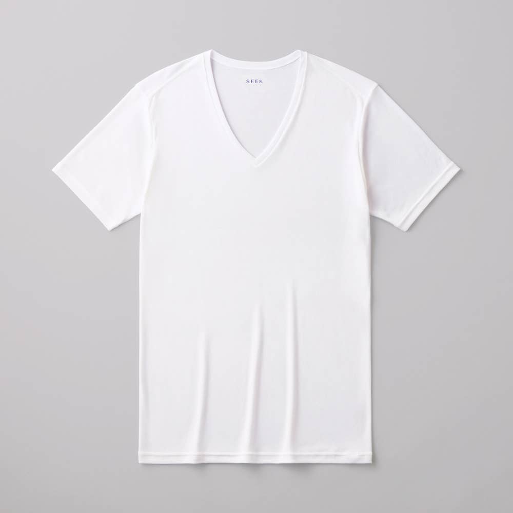 【冷感/汗取りパッド付き】VネックTシャツ（V首） EAT215 ホワイト