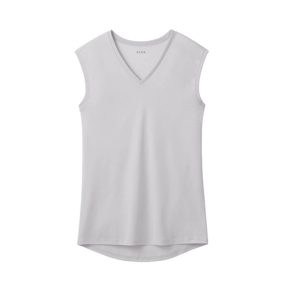 【接触冷感】Vネックスリーブレス(Ｖ首) EE1018C パールグレー
