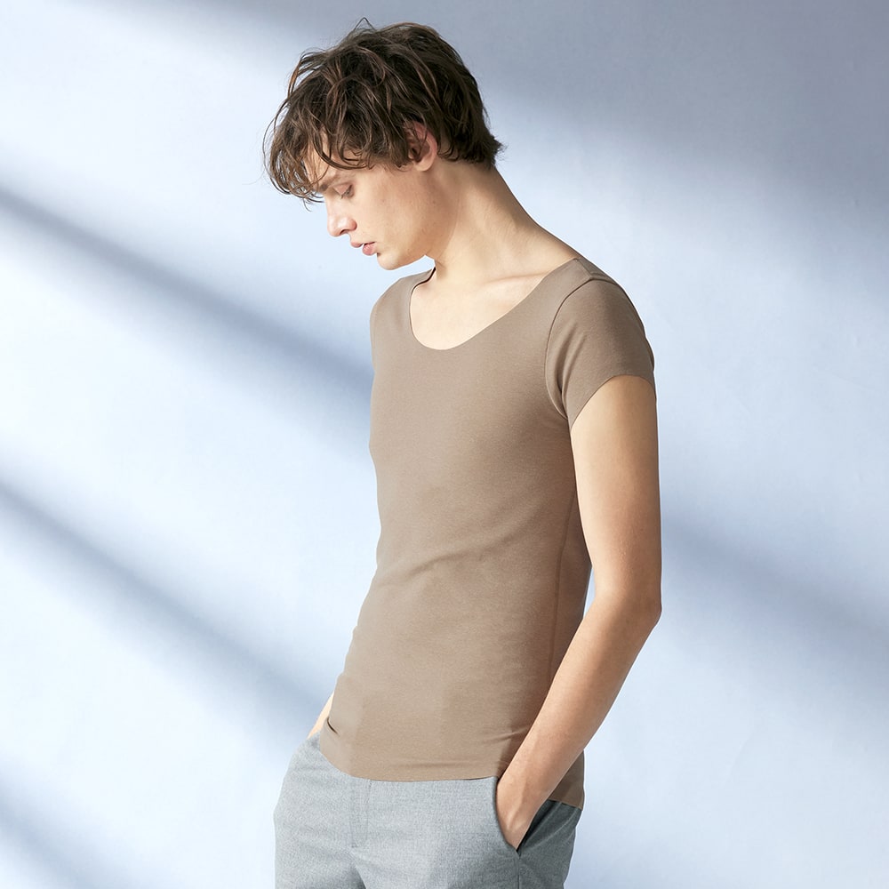 ボートネックTシャツ(袖短め) EE2812 :メンズ トップス ユニクロ 長袖ボートネックTシャツ ゆったり