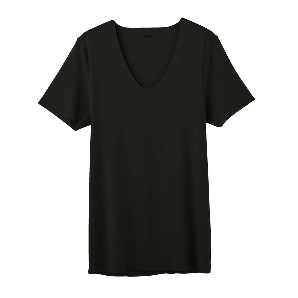 【綿混・きりっぱなし】ＵネックＴシャツ EE3315A ブラック