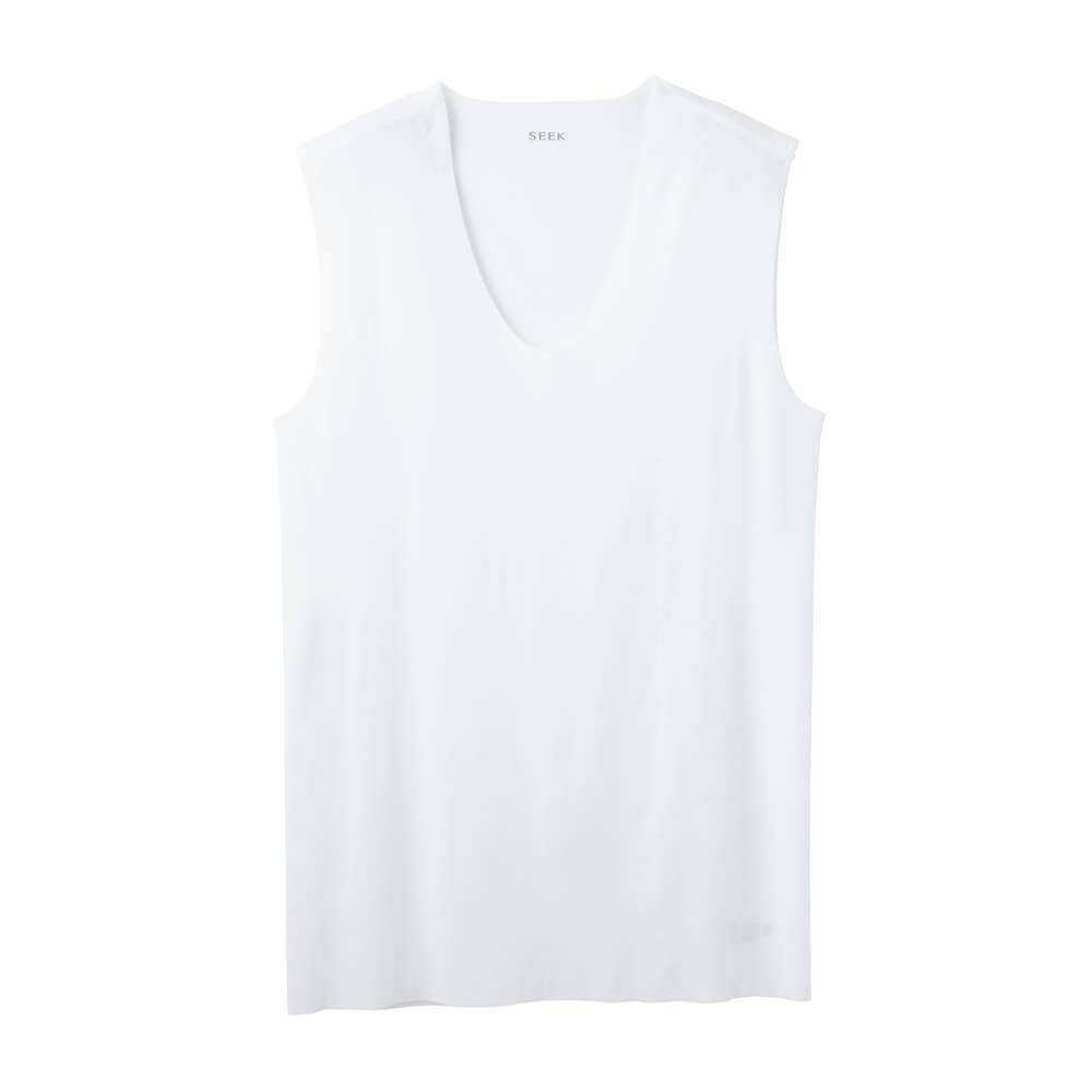 【綿混・きりっぱなし】Ｕネックスリーブレス EE3318A ホワイト