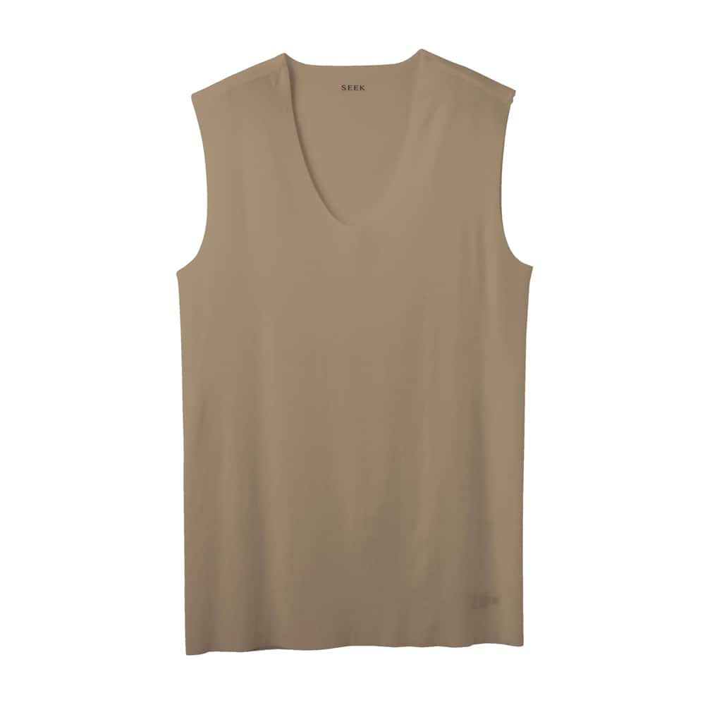 【AAKAM】3-Lined Eyelet Sleeveless スリーブレス★男女兼用★ 綿混・きりっぱなし】Uネックスリーブレス EE3318A :メンズ