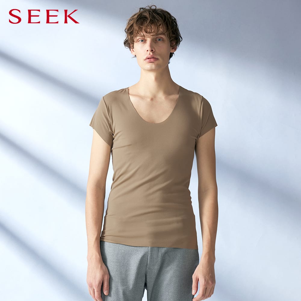  SEEK(シーク) 【強撚カットオフ】UネックTシャツ(U首・袖短め・脇パッド対応)(メンズ) グレー S