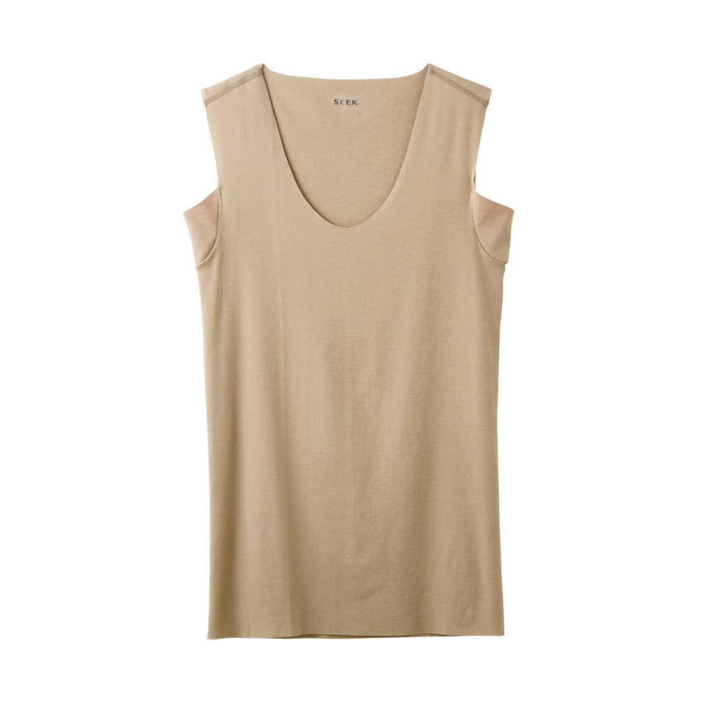 【ドライフィール/汗取りパッド付き】Ｕネックスリーブレスシャツ【SALE】 EE3419A シークベージュ