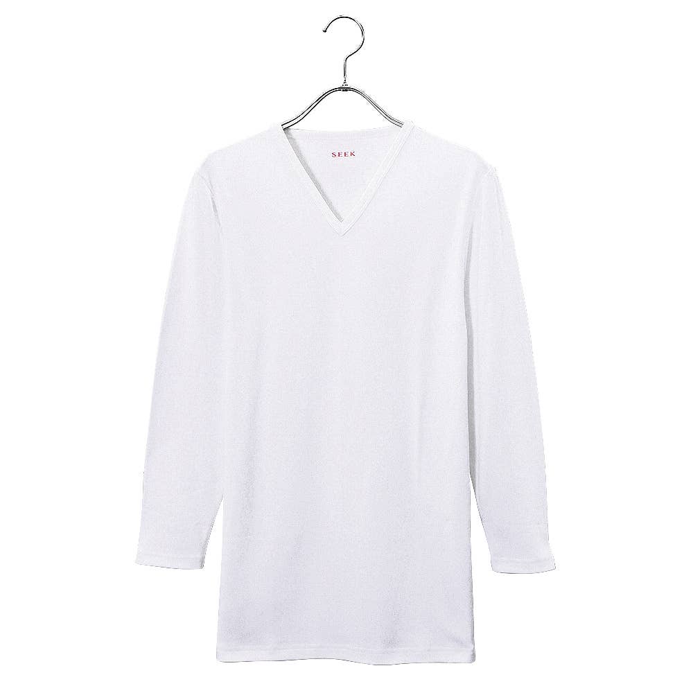 【本体綿100%/発熱】Ｖネックセミロングスリーブ(Ｖ首)【SALE】 EE4811 ホワイト