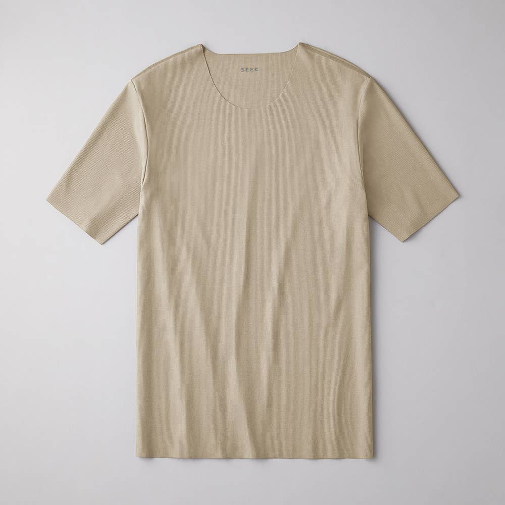 【リブ】クルーネックTシャツ EE7013 ホワイトベージュ