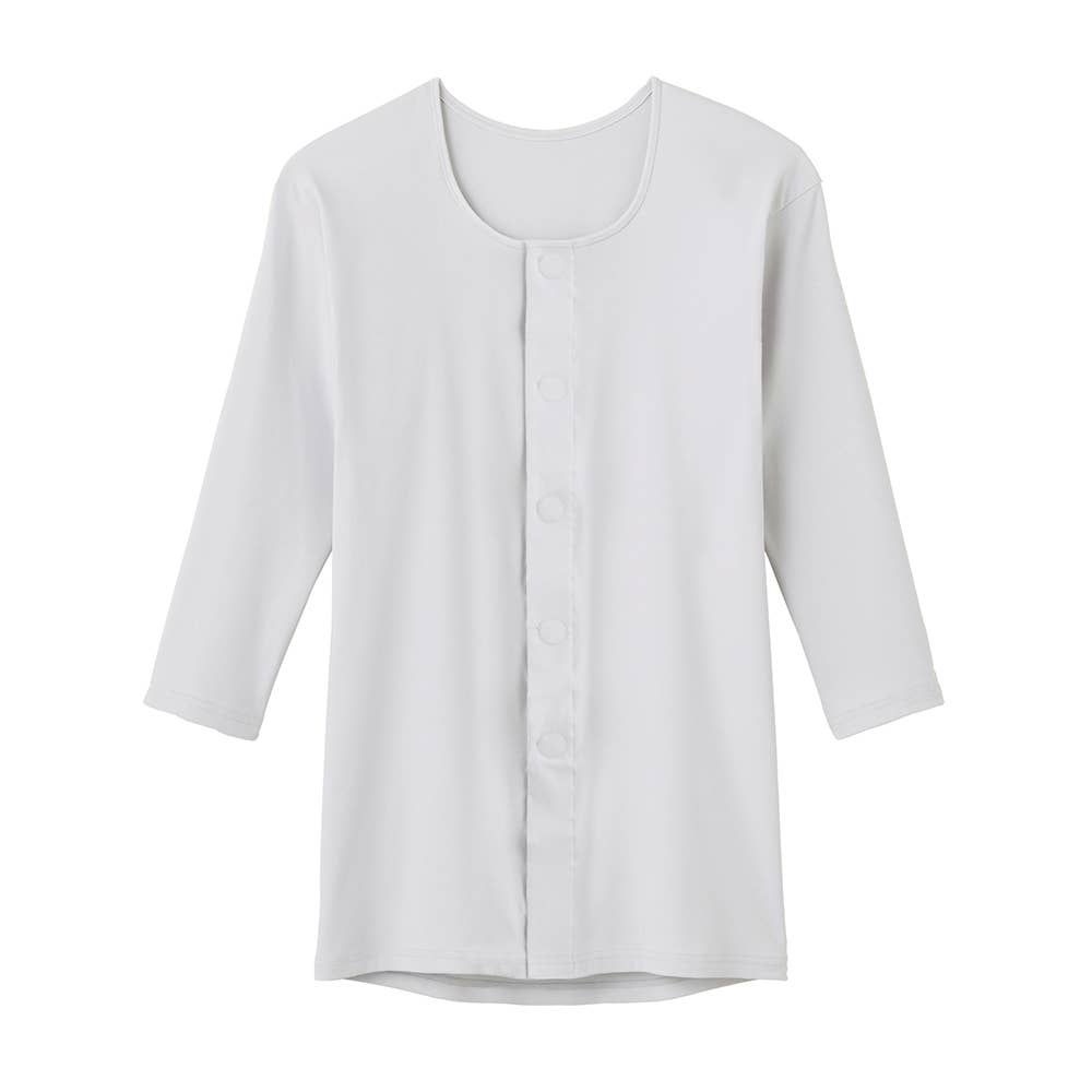 【綿混】メンズ7分袖ワンタッチシャツ(前あき) HWA119 グレー