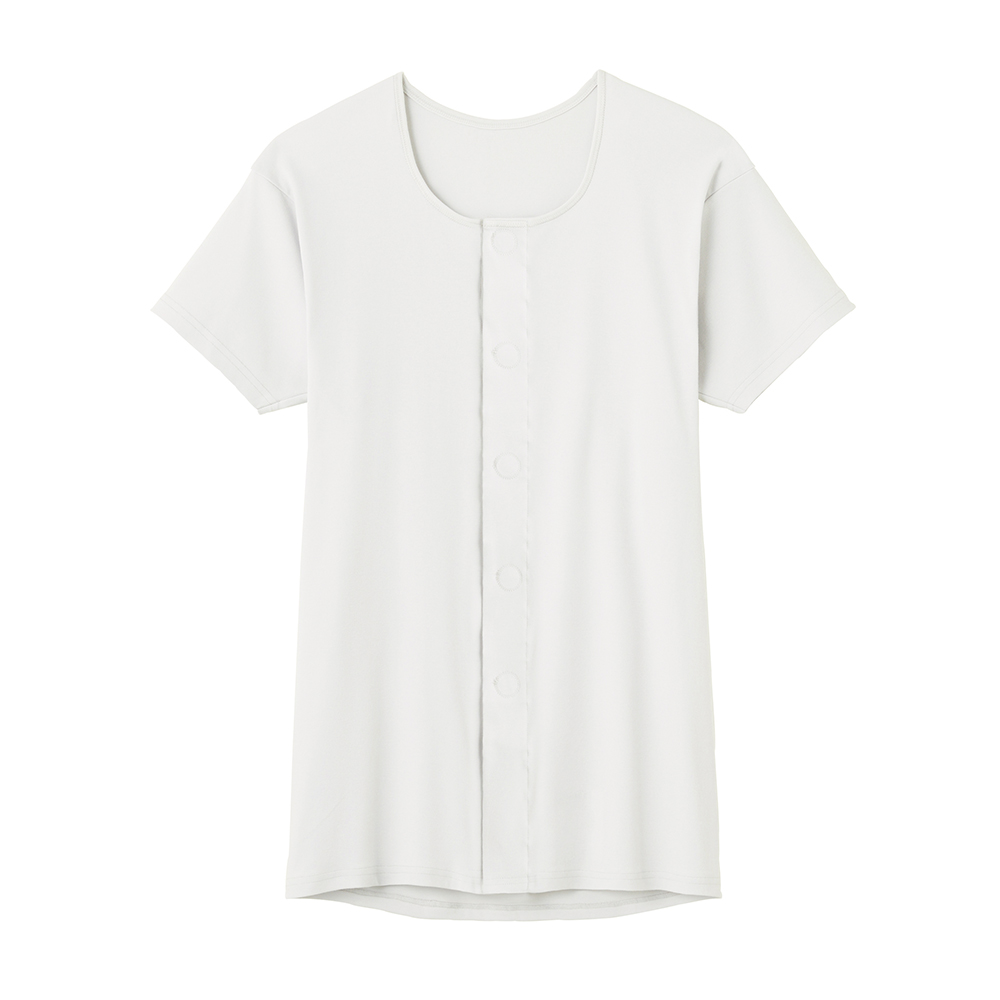 【綿混】メンズ半袖ワンタッチシャツ(前あき) HWA319 ホワイト