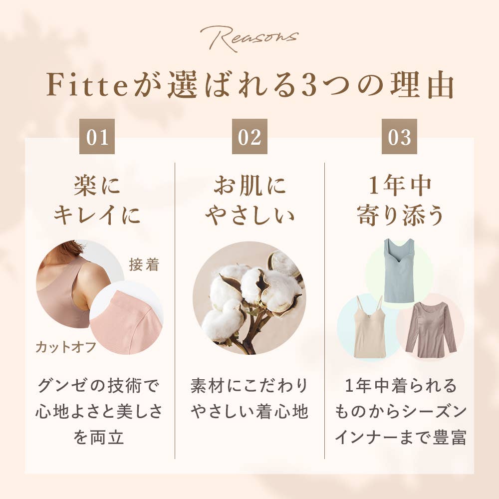 Fitte(完全無縫製)8分袖インナー(パッド付) KB2059B E4