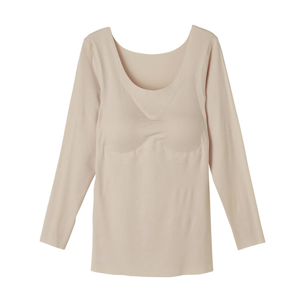 【Fitte(完全無縫製)】8分袖インナー(パッド付) KB2059N ホワイトベージュ