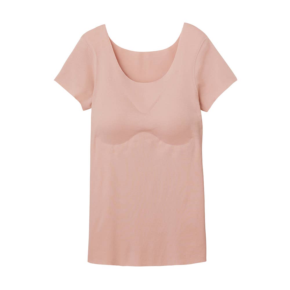 【完全無縫製】カップ付き2分袖インナー KB2060B マルシェピンク