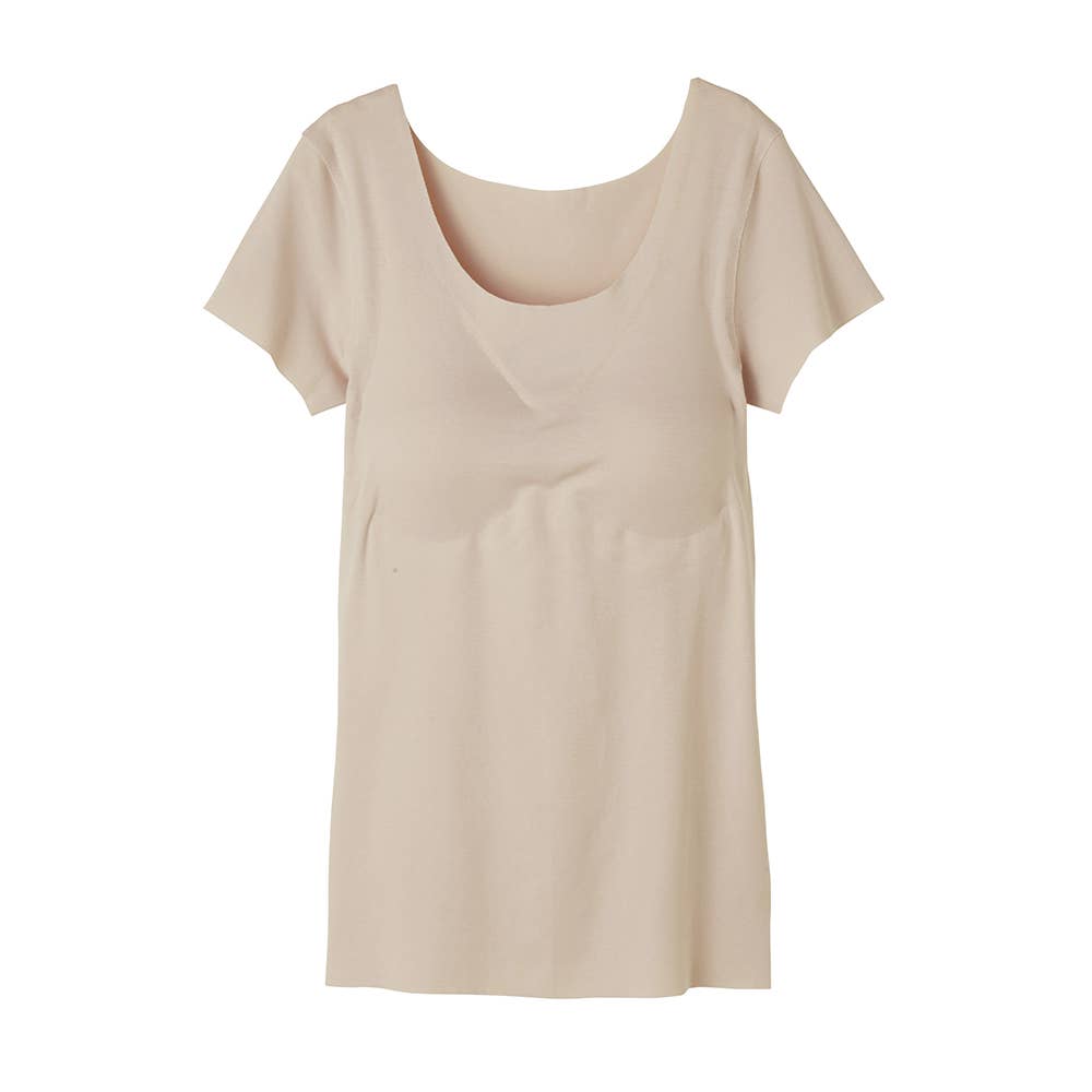 【完全無縫製】カップ付き2分袖インナー KB2060B ホワイトベージュ