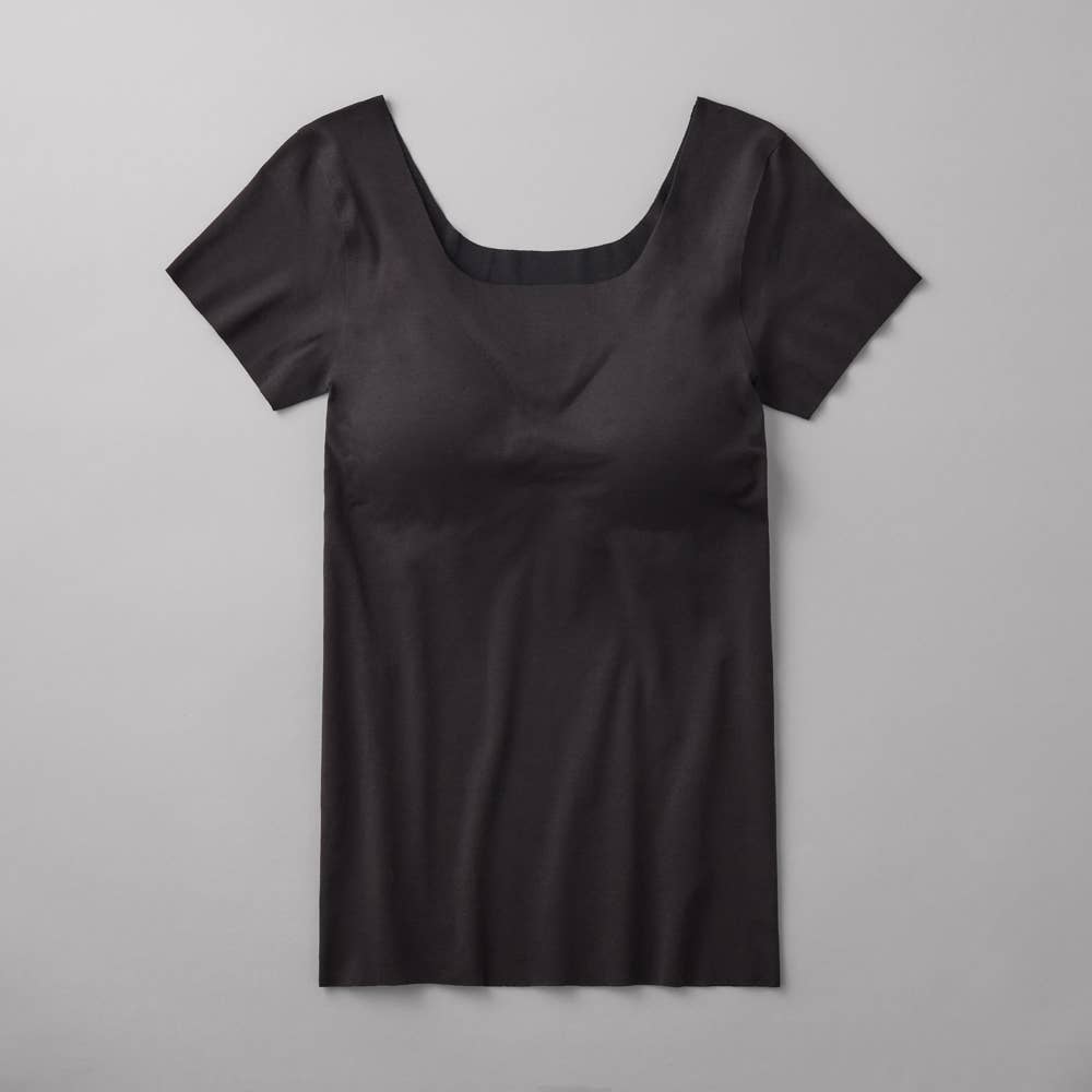 【完全無縫製×肌側オーガニックコットン100％】カップ付き2分袖インナー KB2560P ブラック