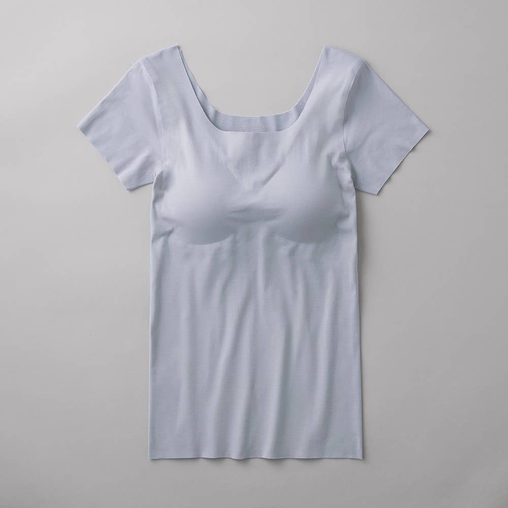 【完全無縫製×肌側オーガニックコットン100％】カップ付き2分袖インナー KB2560P ノーブルスカイ