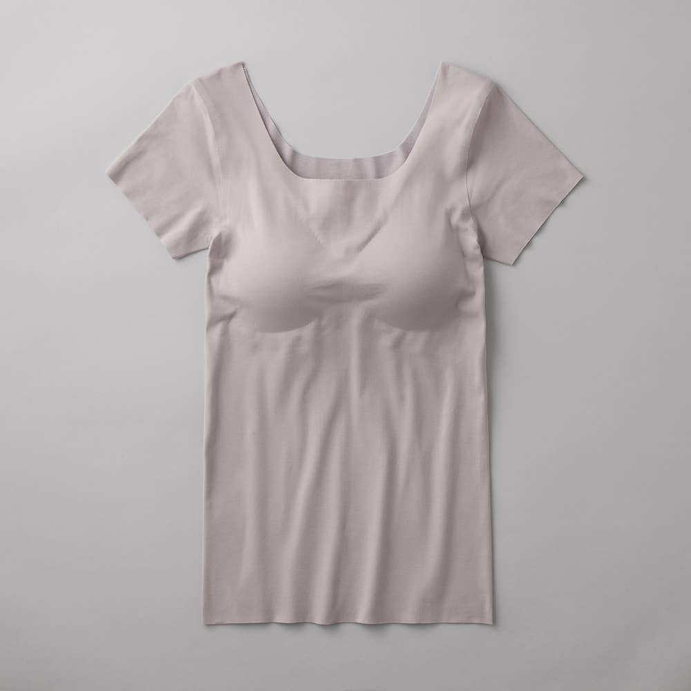 【完全無縫製×肌側オーガニックコットン100％】カップ付き2分袖インナー KB2560P グレースベージ