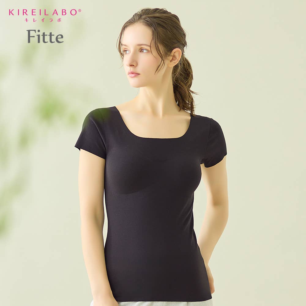 【完全無縫製×肌側オーガニックコットン100％】カップ付き2分袖インナー