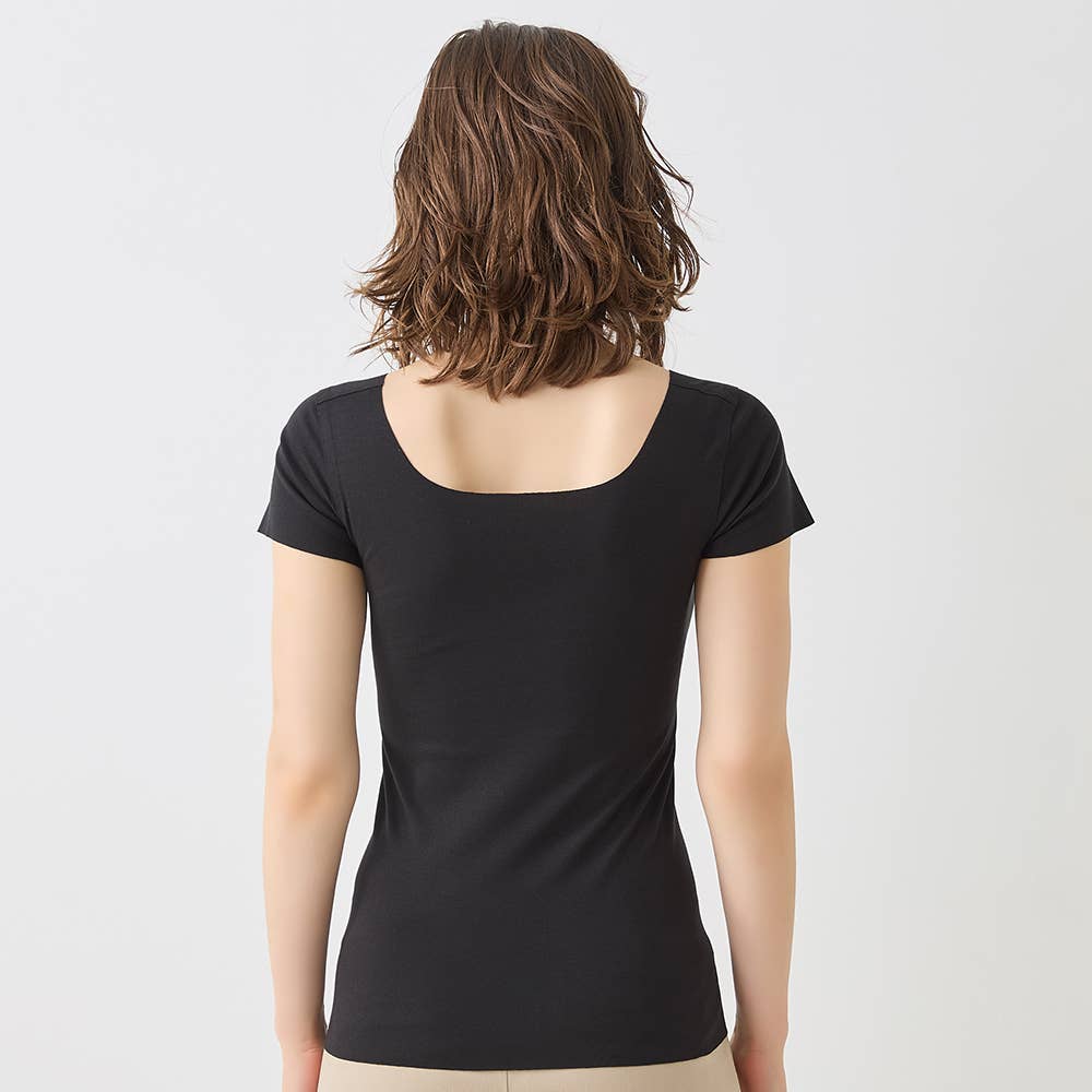 【完全無縫製×肌側オーガニックコットン100%】カップ付き2分袖インナー KB2560P E13