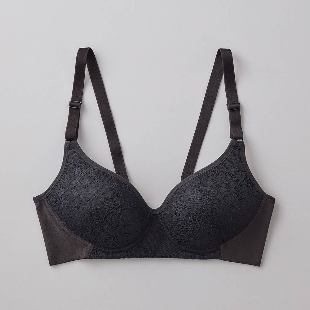 【Fitte(肌側綿100％)】ノンワイヤーブラジャー KB4592 ブラック