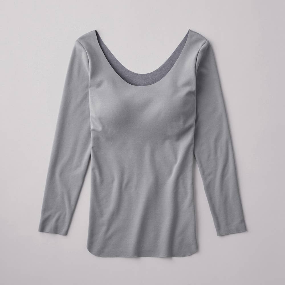 【Fitte Warm】8分袖ブラトップ(襟ぐり広め)【SALE】 KB8049K グレイッシュブルー