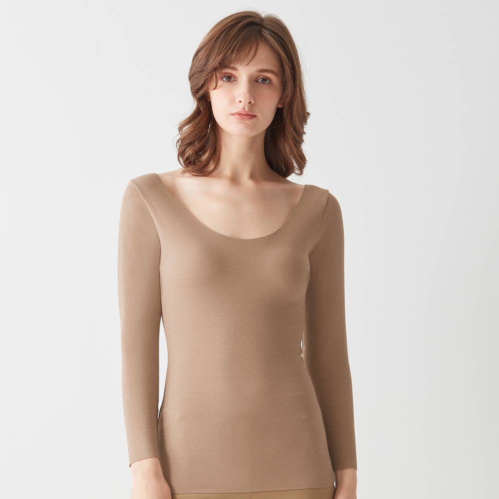 【Fitte Warm】8分袖ブラトップ(襟ぐり広め)【SALE】 KB8049K E18