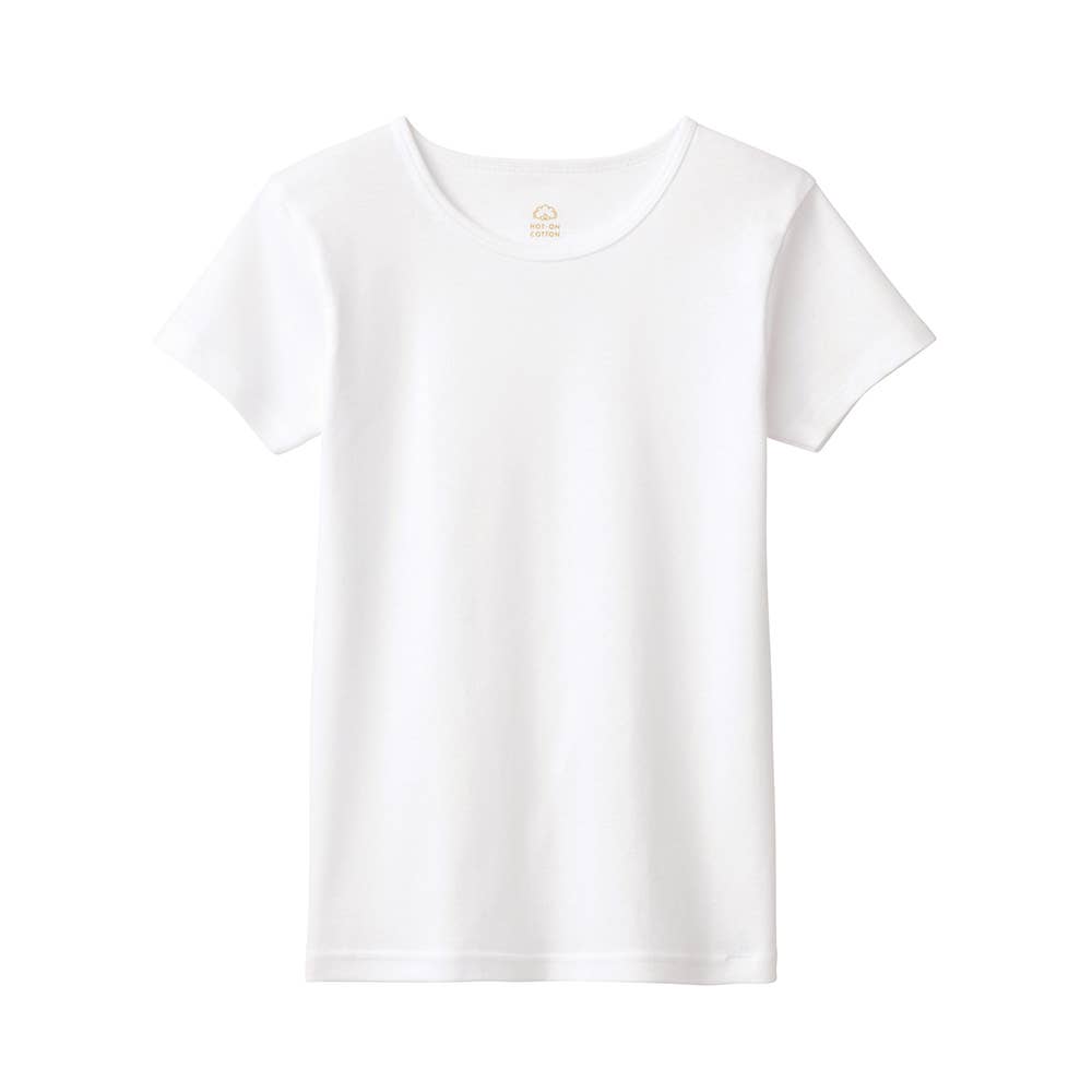 【100%發熱棉】短袖襯衫（男女皆宜）（100~160cm）KGW850EC 白色