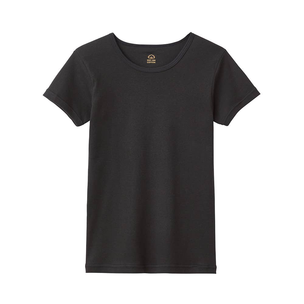 【100%發熱棉】短袖襯衫（男女通用）（100~160cm）KGW850EC 黑色