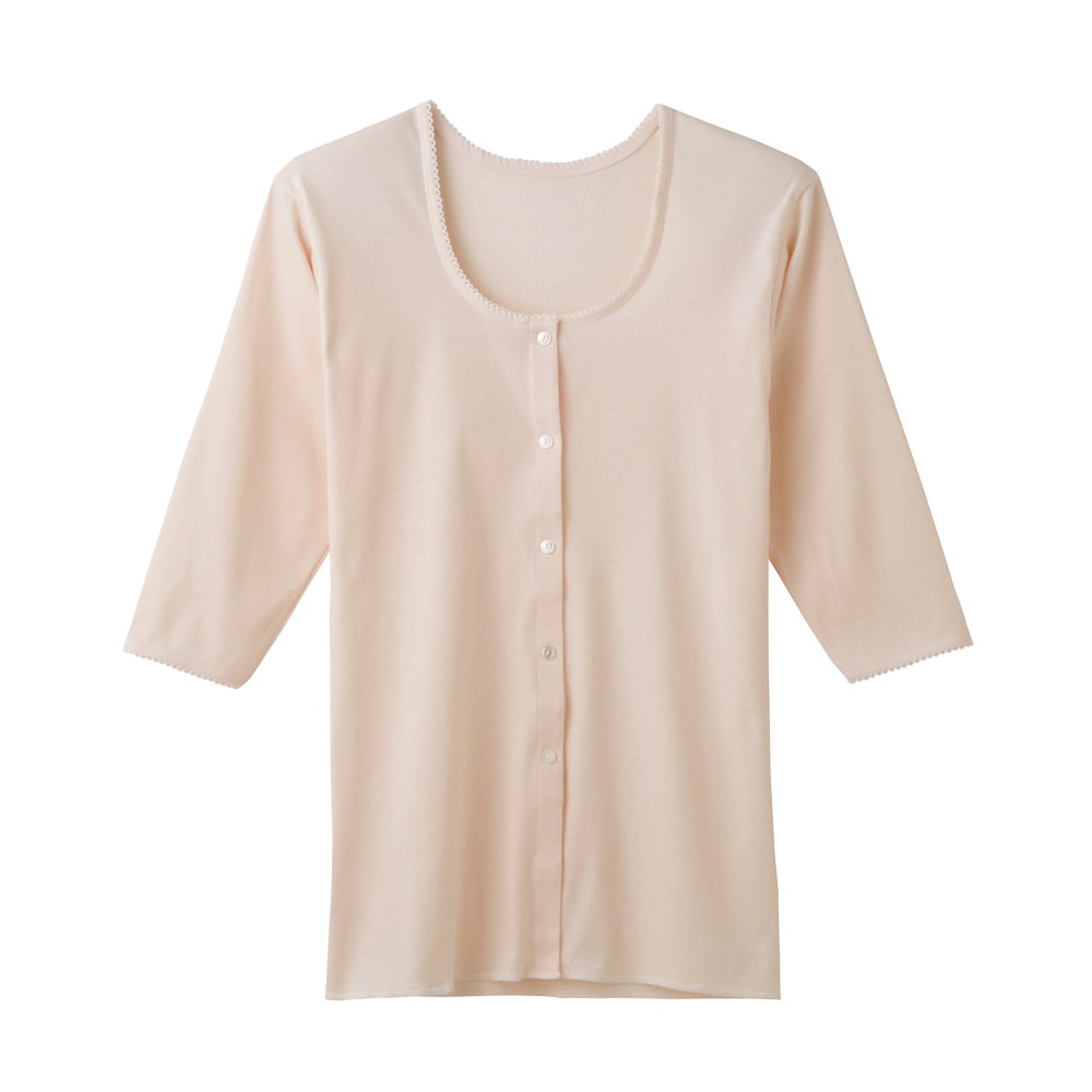 七分袖前あきボタン付シャツ レディース Kh5034 レディース インナートップス