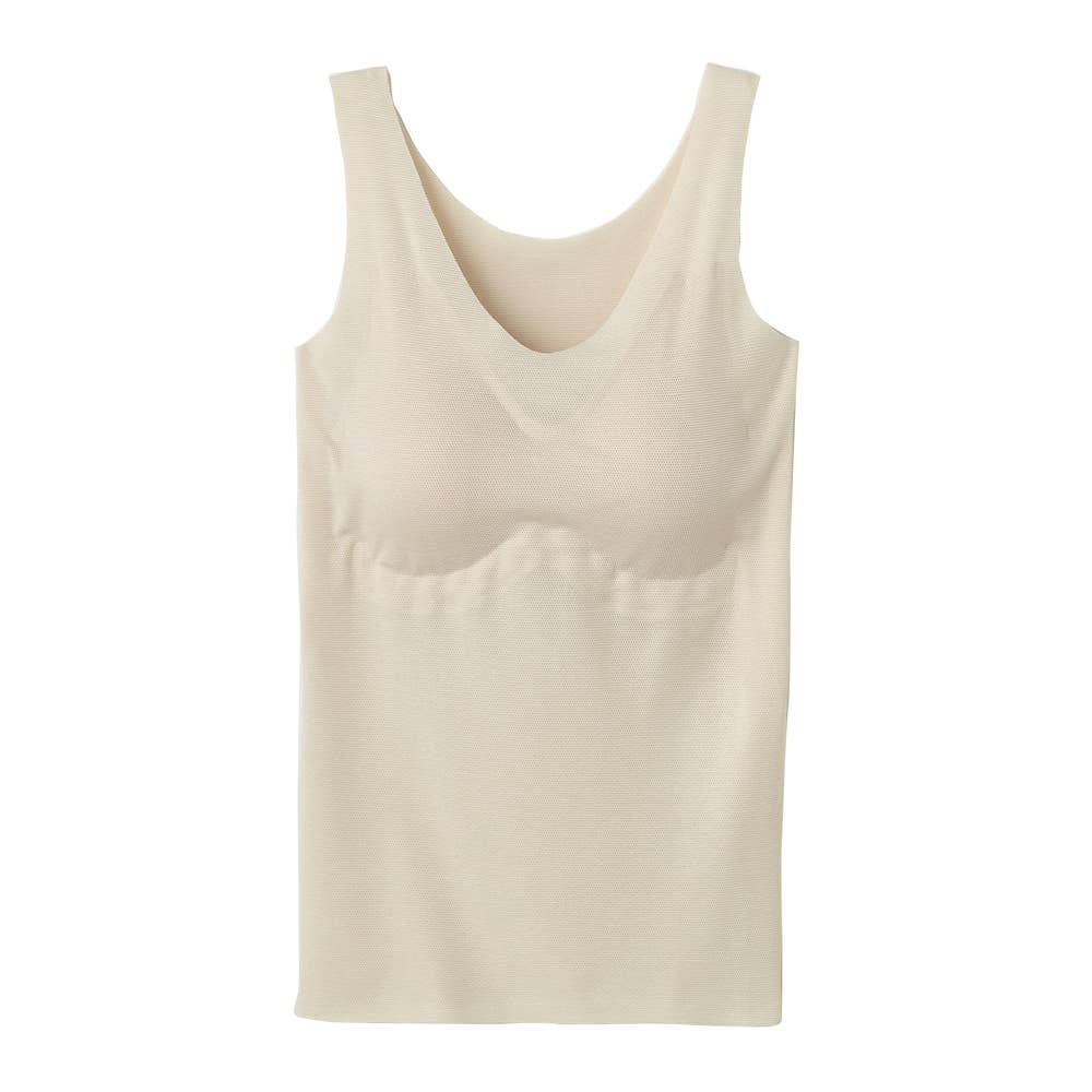 【完全無縫製COOL(さわやかメッシュ)】カップ付きタンクトップ KL7558B ライトベージュ