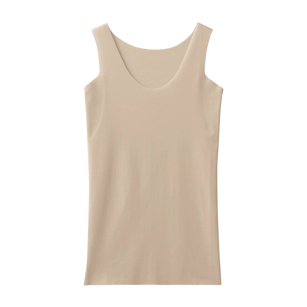 【完全無縫製COOL(ひんやり軽のび綿混)】汗取り付きタンクトップ KL7653A ノーブルベージュ