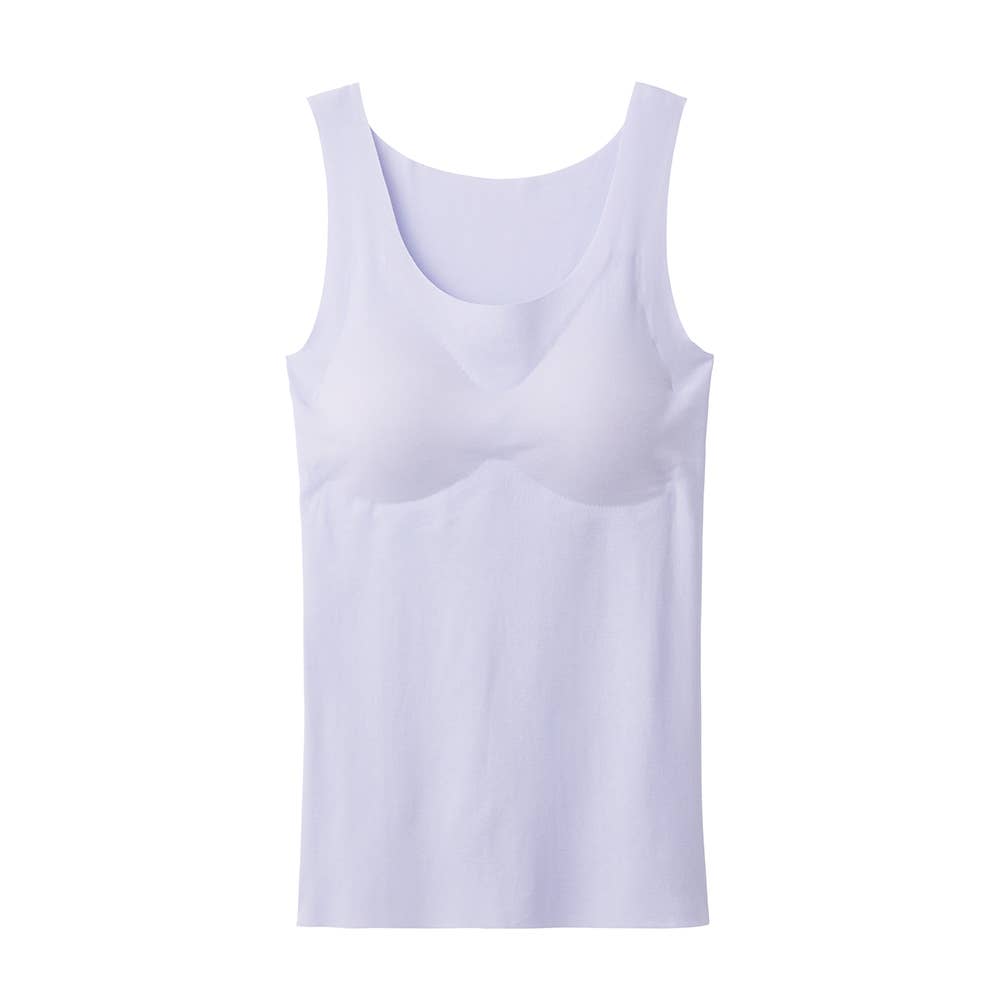 【完全無縫製COOL(ひんやり軽のび綿混)】カップ付きタンクトップ KL7658A パールサックス