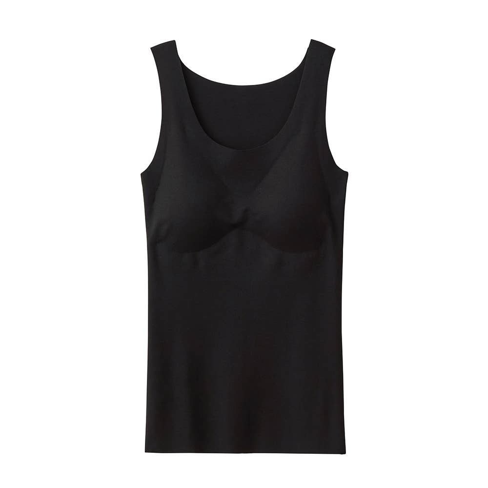 【完全無縫製COOL(ひんやり軽のび綿混)】カップ付きタンクトップ KL7658A ブラック