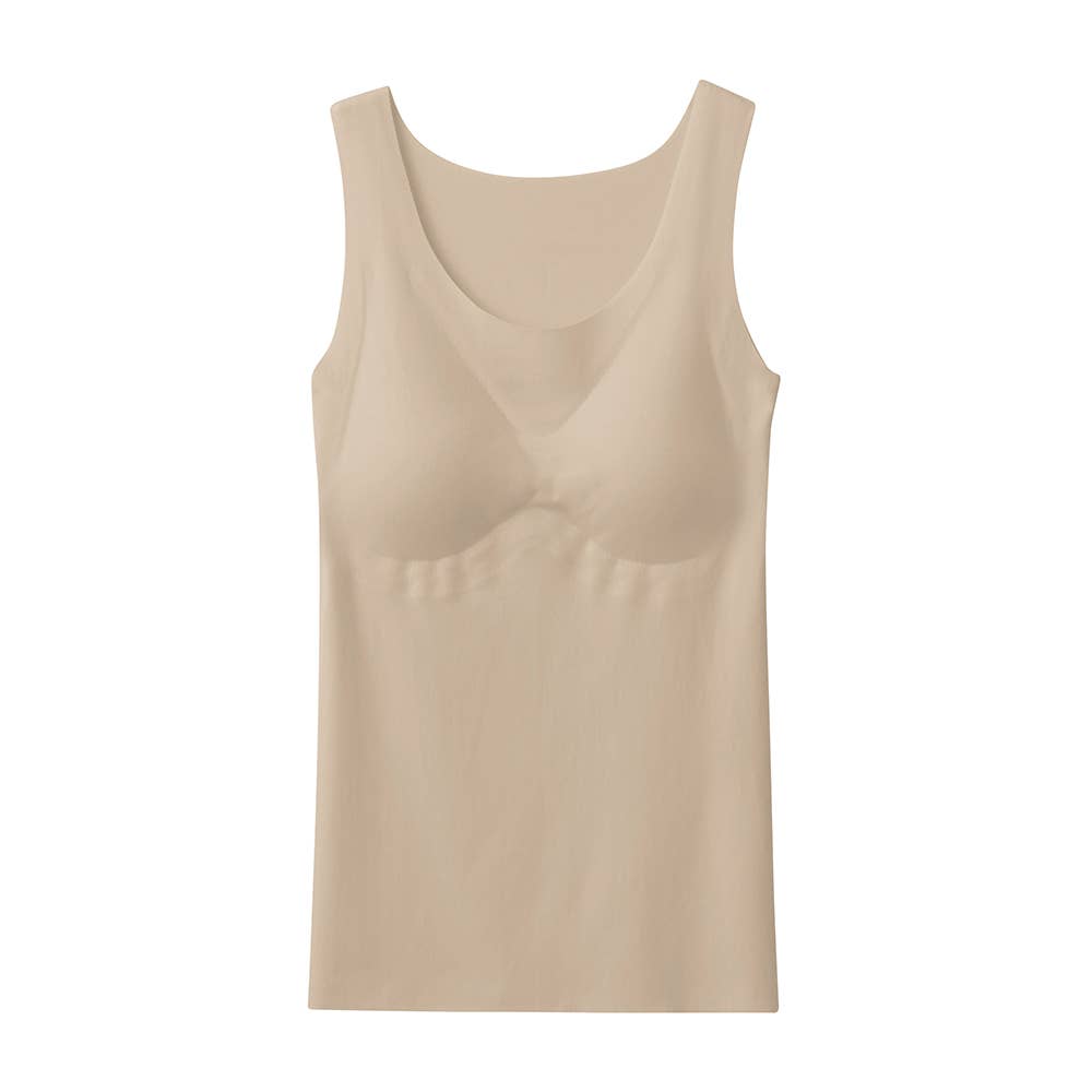 【完全無縫製COOL(ひんやり軽のび綿混)】カップ付きタンクトップ KL7658A ノーブルベージュ