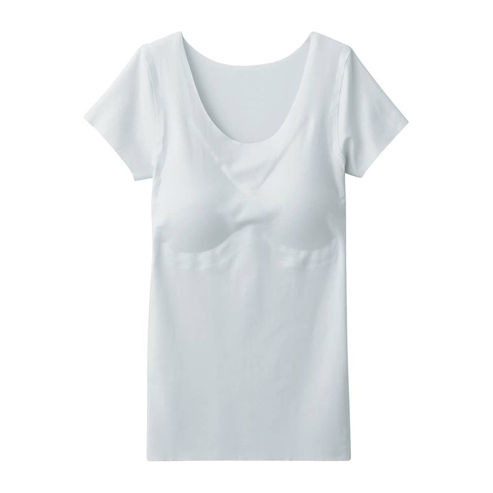 【ひんやり軽のび綿混】2分袖インナー（パッド付） KL7660R ライトグレー