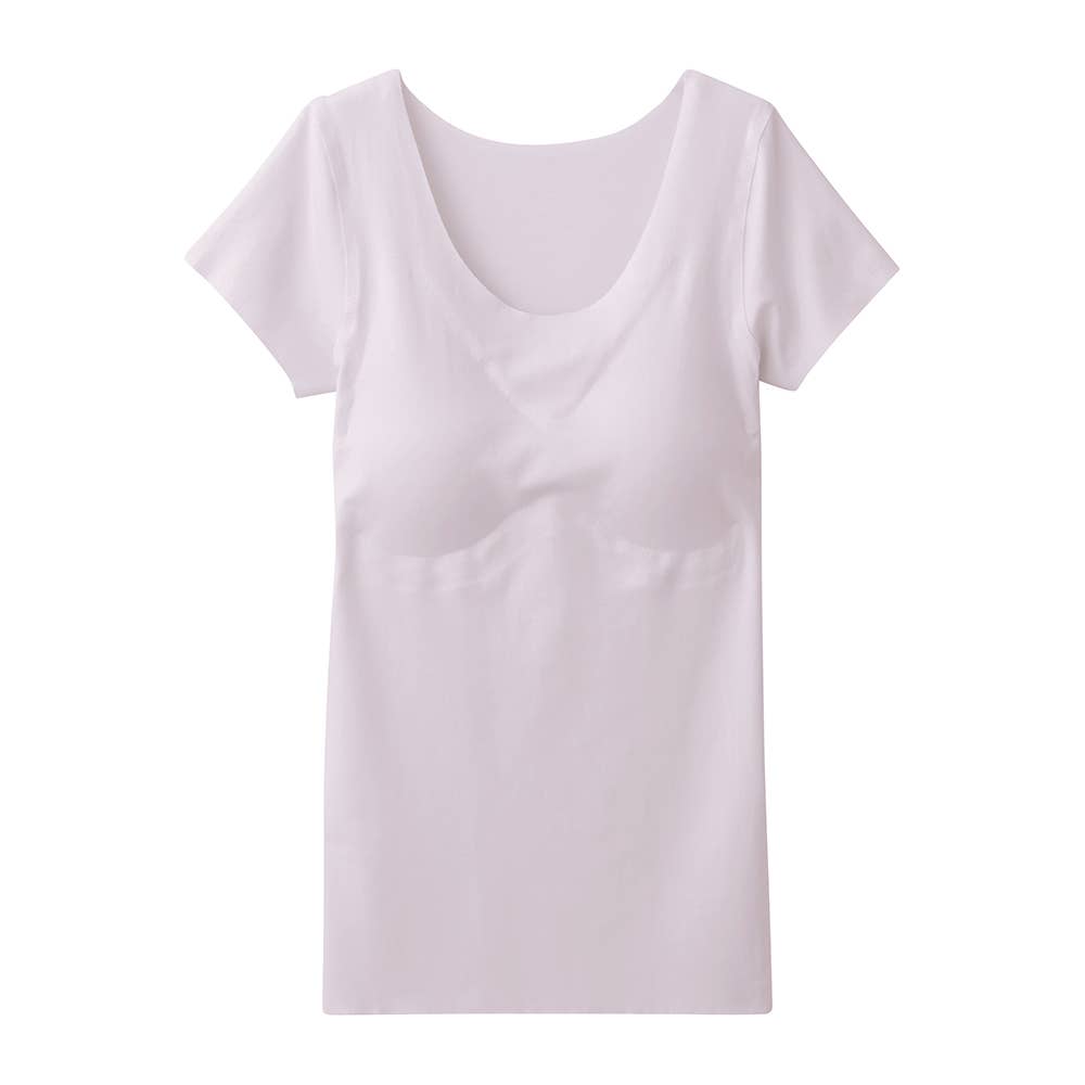 【ひんやり軽のび綿混】2分袖インナー（パッド付） KL7660R ペールライラック