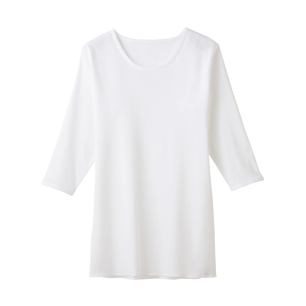 丸首七分袖スリーマー(レースあり)【まとめ買い割対象】 KQ5047 ホワイト