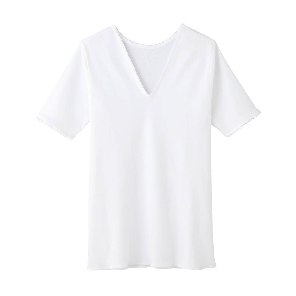 V型五分袖スリーマー(レースあり)【まとめ買い割対象】 KQ5048 ホワイト