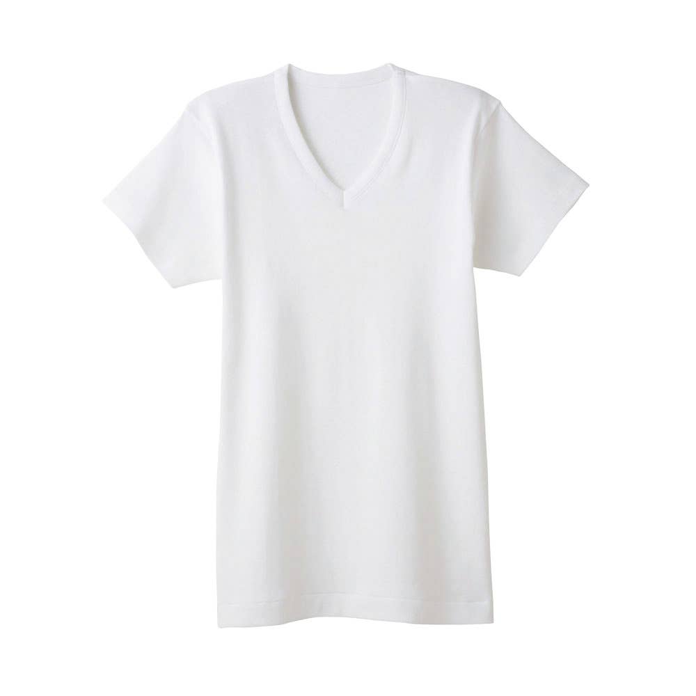 【遠赤外線加工】半袖Ｖ首【SALE】 KQ6015 ホワイト