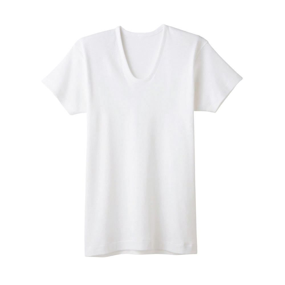 【遠赤外線加工】半袖Ｕ首【SALE】 KQ6016 ホワイト