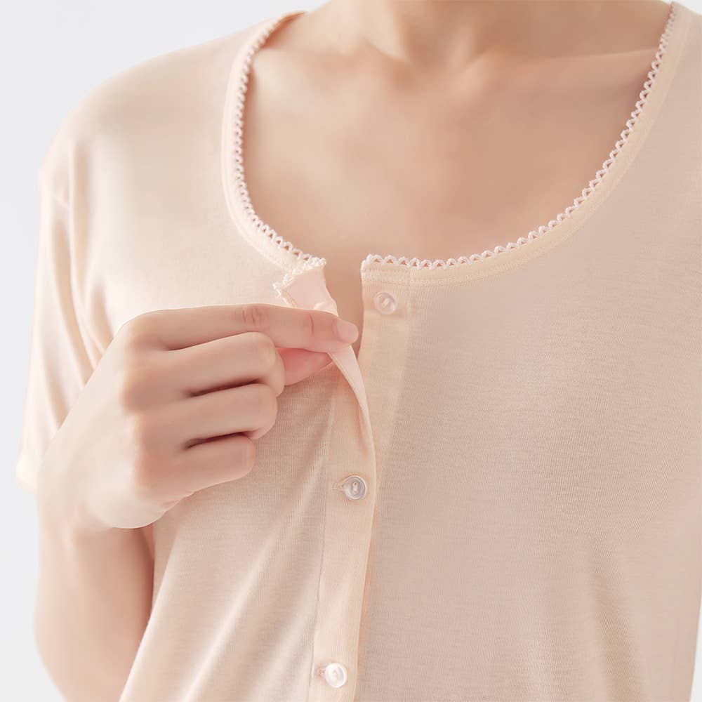 前開きボタン付き 綿100% 3分袖インナー(まとめ買い)(まとめ買い) KW5038 E11
