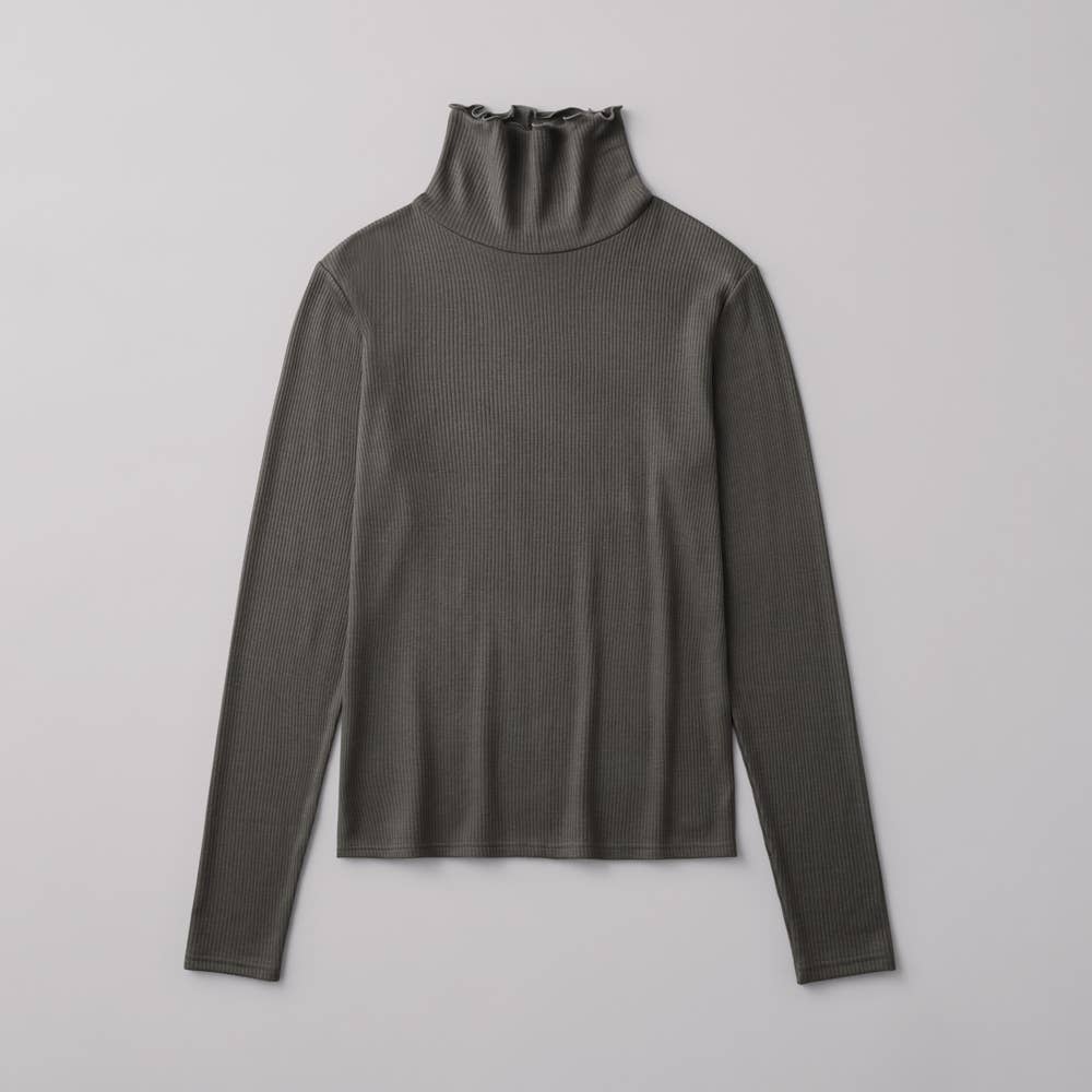 【発熱リブニット】メロウハイネック長袖 MA7247 チャコールグレー