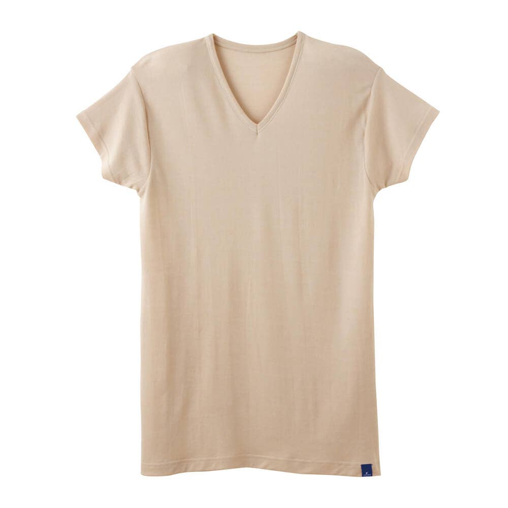 【鹿の子】汗取りパッド付きＶネックＴシャツ(短袖)(Ｖ首)【SALE】 MC2512 ベージュ