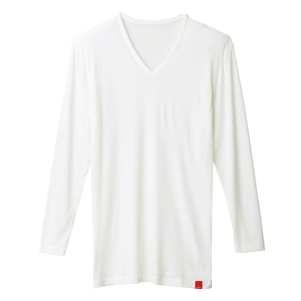 【やみつき柔らか】長袖Ｖネックシャツ(Ｖ首)(9分袖) MH1909P オフホワイト