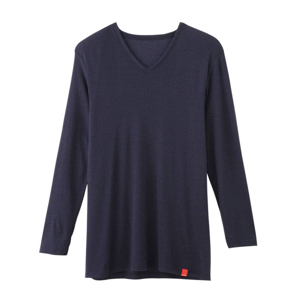 【やみつき柔らか】長袖Ｖネックシャツ(Ｖ首)(9分袖) MH1909P ネービーブルー