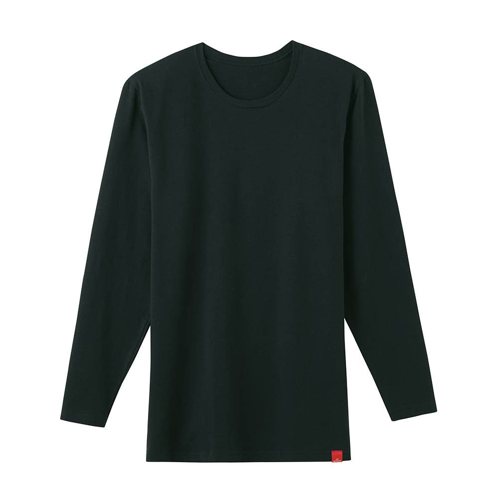 【綿のチカラ】長袖クルーネックシャツ（丸首）(9分袖) MHA108B ブラック