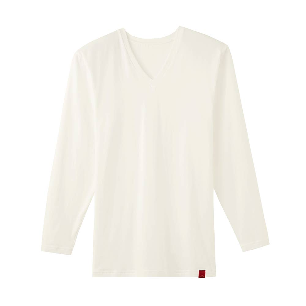 【綿のチカラ】長袖Vネックシャツ（V首）(9分袖) MHA109B ホワイト