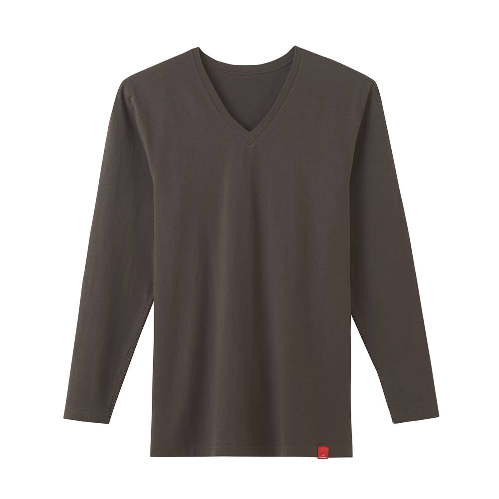 【綿のチカラ】長袖Vネックシャツ（V首）(9分袖) MHA109B チャコールグレー