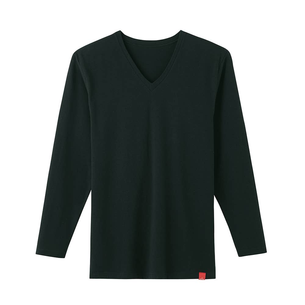 【綿のチカラ】長袖Vネックシャツ（V首）(9分袖) MHA109B ブラック